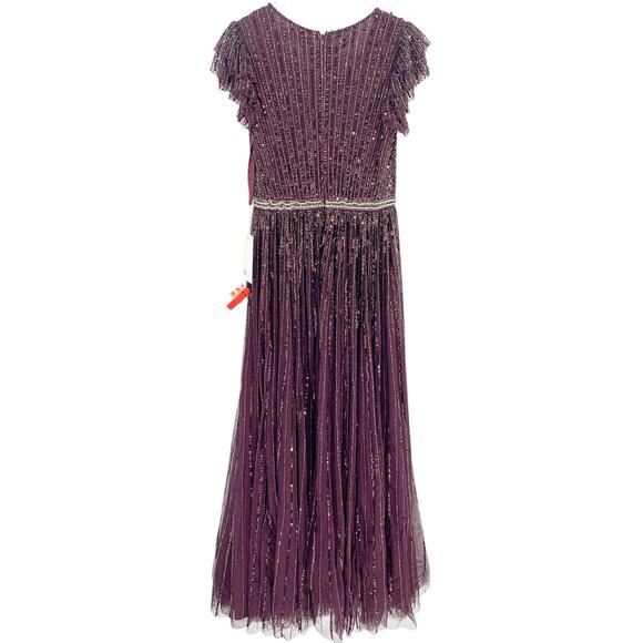 MAC DUGGAL Dress Size 8 Evening Gown Sequin NEW V Neck Deep Purple Ruffle Slv - Picture 7 of 8